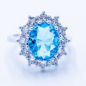 Ocean Blue Zircon in Silver Ring